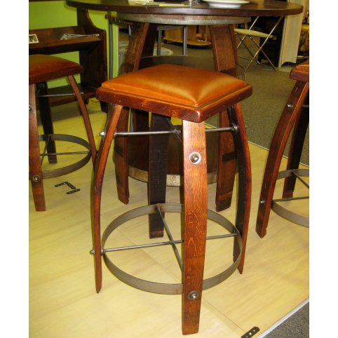 Wine Stave Stool with Leather Top 28 Inch Tan