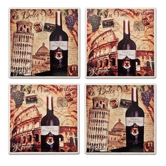 Ciao Italia Stoneware Italian Wine Coasters
