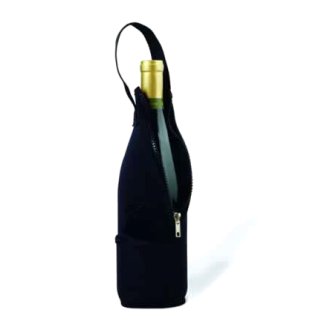 Black Neoprene Wine Bottle Bag with Zipper