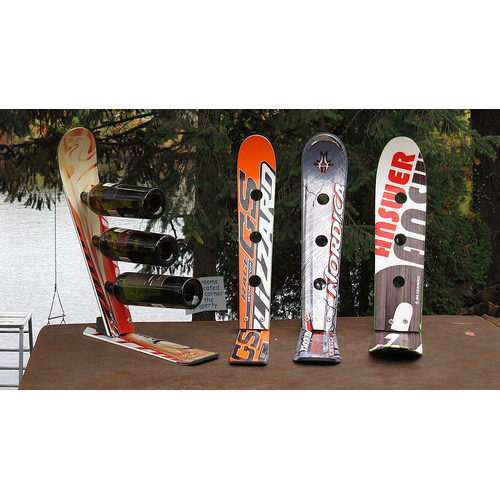 Recycled Snow Ski Three Bottle Wine Rack