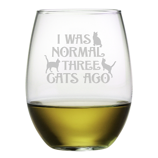 I Was Normal Three Cats Ago Stemless Wine Glasses (set of 4)