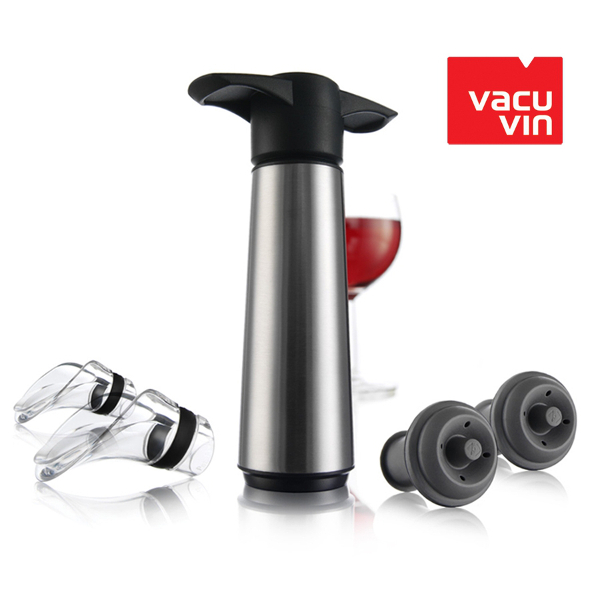 Vacu Vin Stainless Steel Wine Saver Pump with Two Stoppers