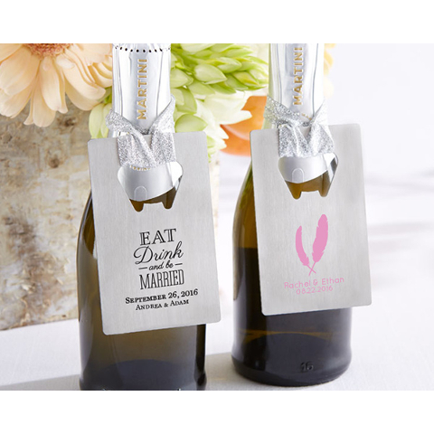 Personalized Silver Wedding Credit Card Bottle Openers (set of 36)