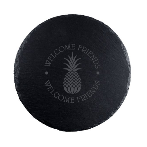 Welcome Friends Round Slate Serving Board