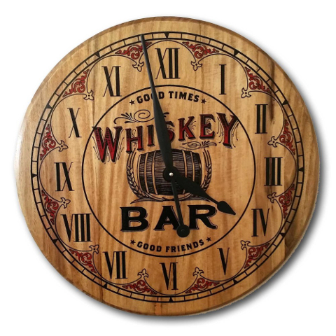 Whiskey Bar Barrel Head Clock