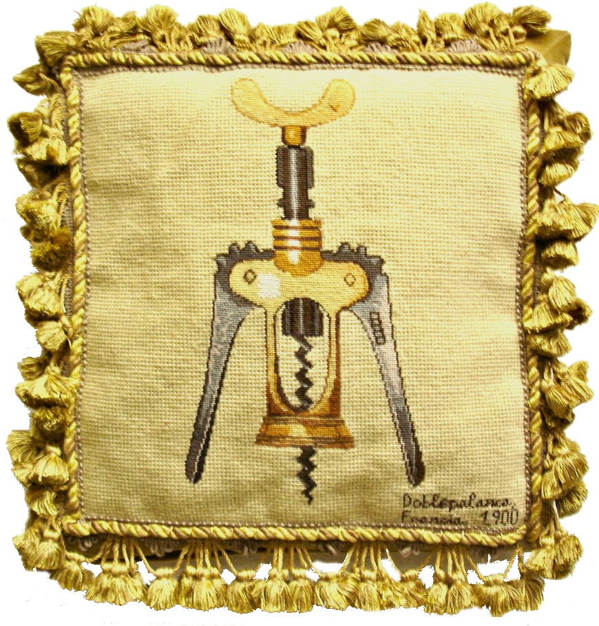 Wine Cork Screwer Needlepoint Pillow