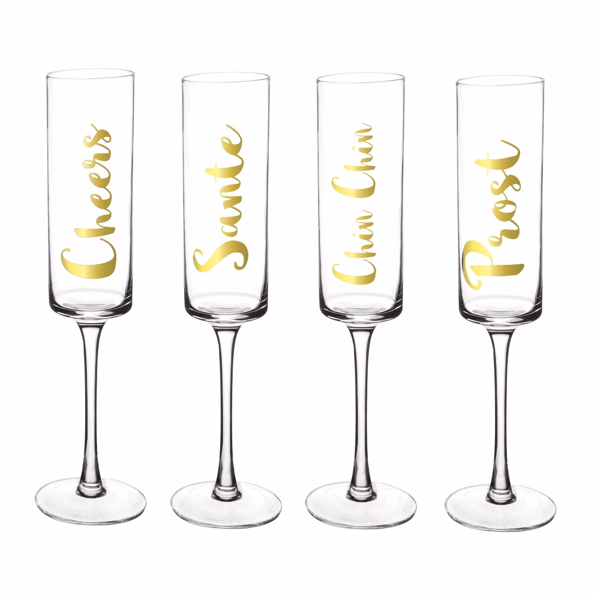 Gold Cheers Champagne Flutes (set of 4)