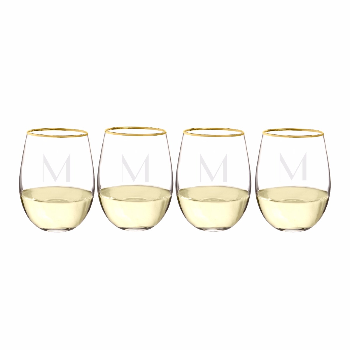 Personalized Gold Rim Stemless Wine Glasses (set of 4)