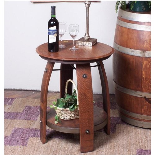 Wine Barrel Side Table with Shelf