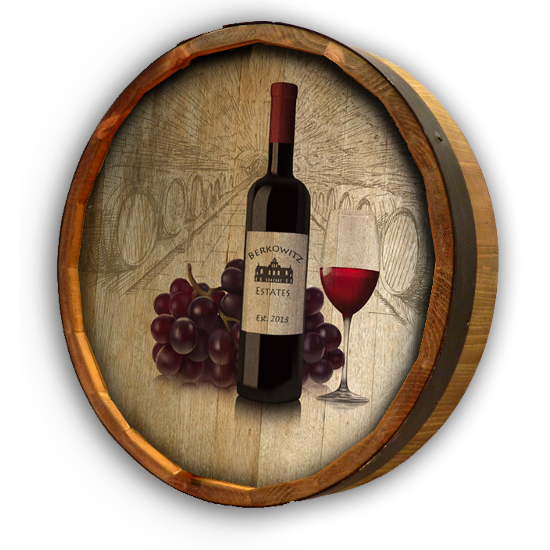 Personalized Wine and Grapes Quarter Barrel Sign
