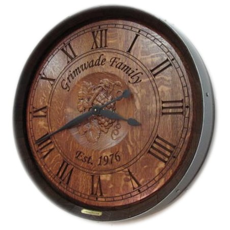 Personalized Carved Barrel Head Clock, Grapes
