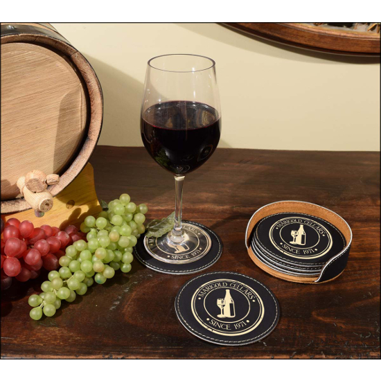 Personalized Wine Medallion Leather Coasters