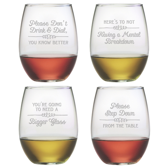 Wine Wisdom Stemless Wine Glasses