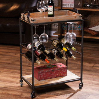 Rolling Wine Bar Cart with Removable Serving Tray